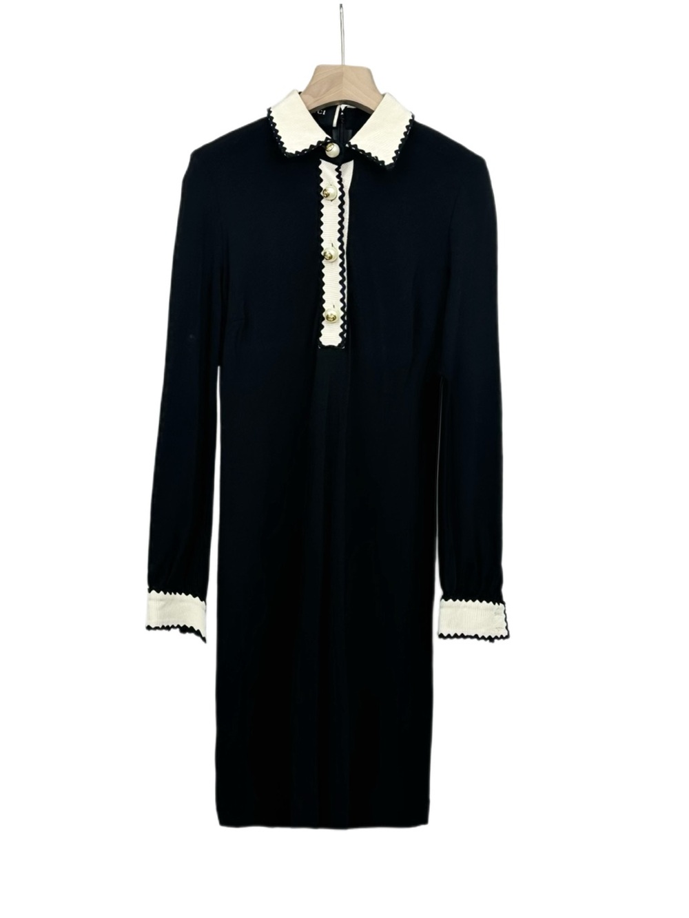 Gucci Black Long Sleeve Dress with Ivory Collar & Cuff Trim